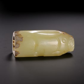CHINESE HAN DYNASTY JADE RABBIT STAFF HEAD