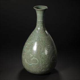 KOREAN GORYEO CELADON BLACK AND WHITE INLAID JADE POT SPRING VASE