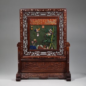 QING DYNASTY, QIANLONG PERIOD, HUANGHUALI WOOD INLAID MULTI-TREASURE SCREEN