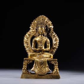 QING DYNASTY, QIANLONG PERIOD, GILT-BRONZE SEATED BUDDHA