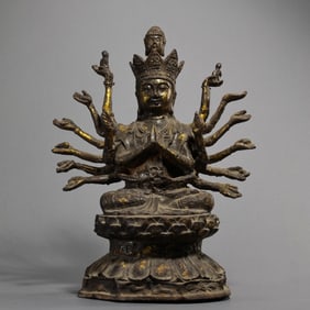 GILT-BRONZE BUDDHA SEATED FIGURE, BEFORE MING DYNASTY