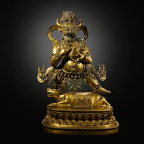 MING DYNASTY. GILT-BRONZE FIGURE OF YAMADI STANDING
