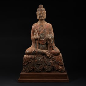 4-6A PAINTED BLUESTONE STATUE OF A SEATED BUDDHA FROM THE NORTHERN WEI DYNASTY