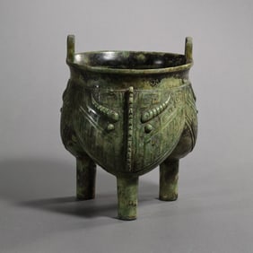 BEFORE MING DYNASTY, BRONZE TRIPOD FURNACE WITH ANIMAL FACE PATTERN FROM SHANG AND ZHOU DYNASTIES
