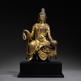 GILT-BRONZE BUDDHA SEATED FIGURE, BEFORE MING DYNASTY