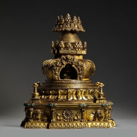 QING DYNASTY, QIANLONG PERIOD, GILDED BRONZE PAGODA