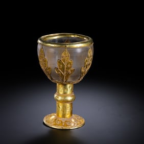 BEFORE THE MING DYNASTY, A PURE GOLD AND CRYSTAL HIGH-FOOTED CUP