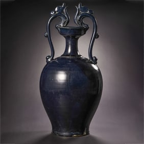 7-10CENTURY, TANG DYNASTY BLUE GLAZE DOUBLE DRAGON VASE