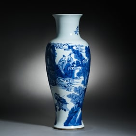 QING DYNASTY, BLUE AND WHITE VASE WITH FIGURES AND STORIES