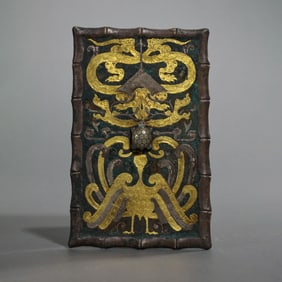 BEFORE THE MING DYNASTY, WARRING STATES PERIOD INLAID GOLD AND SILVER SQUARE MIRROR