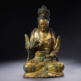 GILT-BRONZE BUDDHA SEATED FIGURE, BEFORE MING DYNASTY