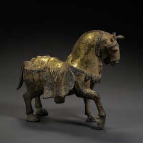 1-3CENTURY, HAN DYNASTY GILDED BRONZE HORSE