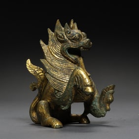 1-3CENTURY, HAN DYNASTY GILDED BRONZE AUSPICIOUS BEAST