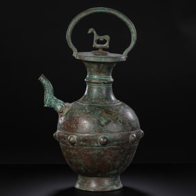 BEFORE THE MING DYNASTY, COPPER HANDLE ELEPHANT HEAD POT