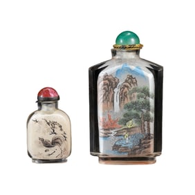 A set of Chinese Qing Dynasty inner-painted snuff bottles with landscape, flower and bird patterns