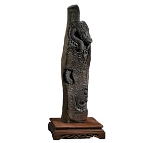 Chinese Qing Dynasty Taihu stone carved dragon column ornaments
