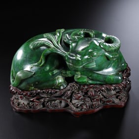 Chinese Qing Dynasty Hetian Jade Ox