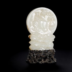 Chinese Qing Dynasty Hetian white jade boy washing elephant pattern