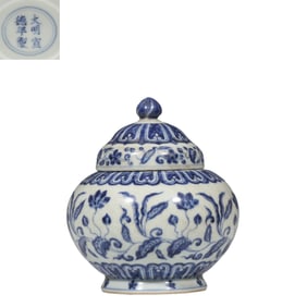 Blue and white flower pattern jar with lid, Xuande period, Ming Dynasty, China