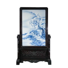 Blue and white porcelain panel painting by Wang Bu, a 20th century Chinese art master