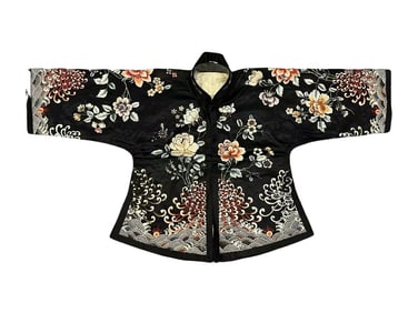 Chinese black satin dress with chrysanthemum pattern, 20th century