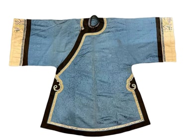 Chinese Qing Dynasty light blue women's robe with dark patterns