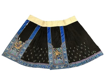 Chinese Qing Dynasty Black Satin Horse-faced Skirt with Dragon and Phoenix Pattern