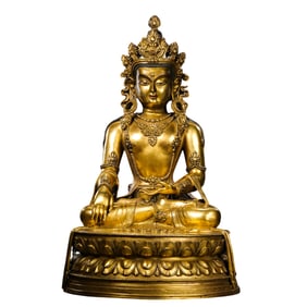 A Chinese Ming Dynasty Gilt Bronze Seated Mongolian Buddha