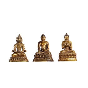 A Group of Chinese Qing Dynasty Gilded Bronze Seated Buddha Figures