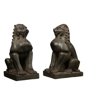 A pair of Chinese Tang Dynasty bluestone lion statues