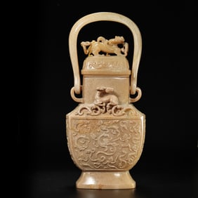Chinese Han Dynasty carved auspicious beast pattern beam cover bottle