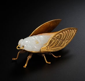 Chinese Tang Dynasty Gilded Hetian Jade Cicada