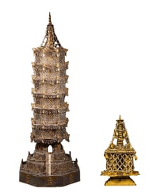 A group of pure gold and silver towers with pearls and relics from the Liao Dynasty, China