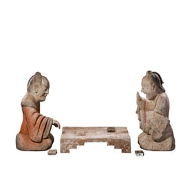 A set of Chinese Han Dynasty painted pottery Liubo chess manuals