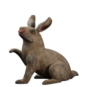 Chinese Han Dynasty Painted Pottery Rabbit