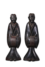 A pair of Chinese Han Dynasty painted wooden female figurines