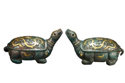 A pair of inlaid gold and silver turtles from the Chinese Warring States Period