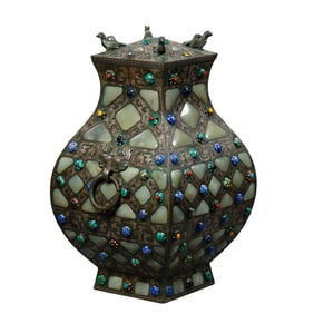 Chinese Warring States Period, Gold, Silver and Jade Inlaid Square Covered Vase