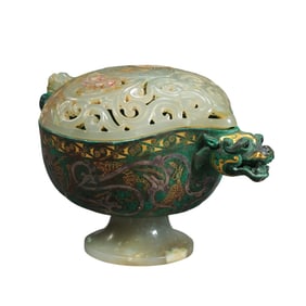 Chinese Warring States Period Inlaid Gold, Silver and Jade Covered Stove