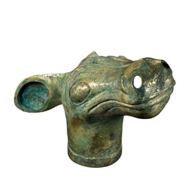 Chinese Han Dynasty Gilded Bronze Auspicious Beast Head