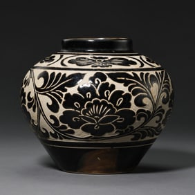 Black-glazed jar with carved floral patterns from the Cizhou kiln, Northern Song Dynasty, China