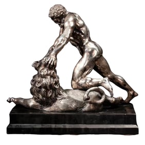 Hercules fighting the Nemean Lion - sterling silver sculpture