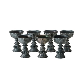 A set of Chinese Qing Dynasty Tibetan silver candlesticks
