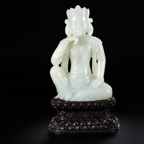 Chinese Qing Dynasty Hetian White Jade Seated Buddha