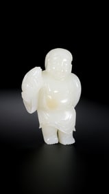 Chinese Qing Dynasty Hetian white jade Liu Hai playing with golden toad