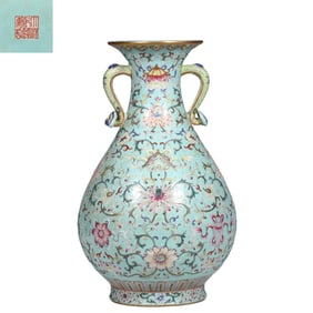 Chinese Qing Dynasty Qianlong period pink enamel flower pattern double ear vase