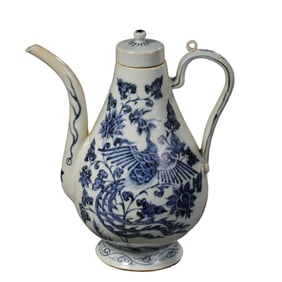 Chinese Yuan Dynasty Blue and White Flower Pattern Ewer