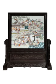 Chinese Qing Dynasty Porcelain Panel Painting with Figures and Stories