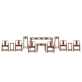 A set of Chinese Qing Dynasty Huanghuali wood bamboo table and chairs