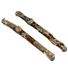 pair of Japanese dragon and phoenix silver knives